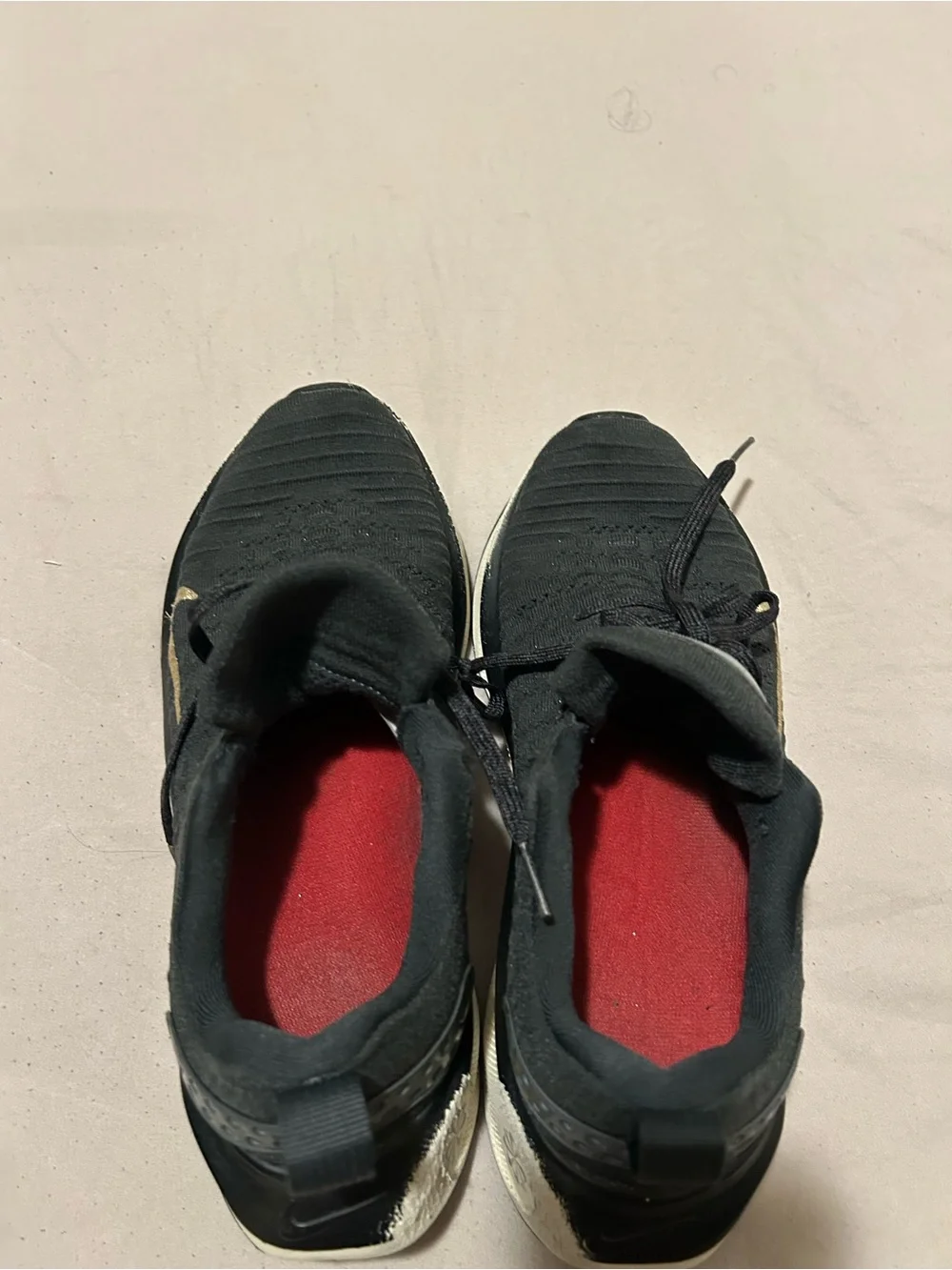 Nike Black Knit Athletic Sneakers with Cream Sole and Red Lining
